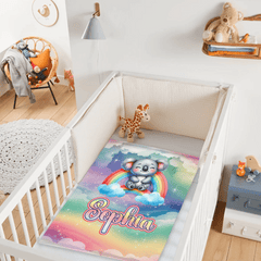 The Dreaming Koala On The Rainbow Custom Blanket - Personalized Name - Start The School Season - OLESA