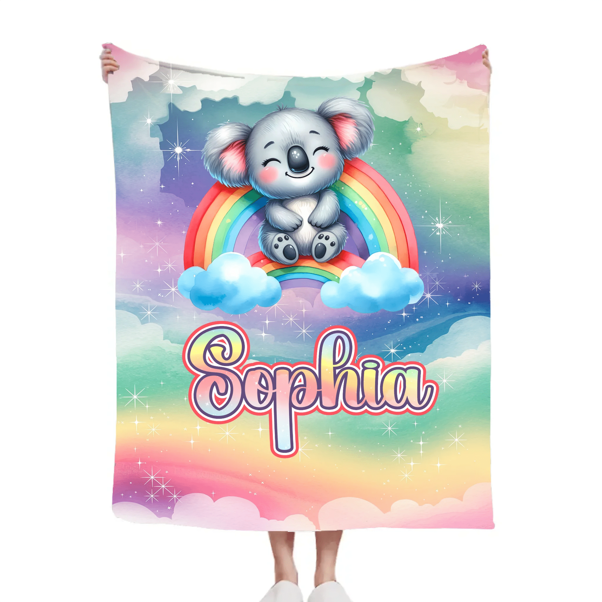 The Dreaming Koala On The Rainbow Custom Blanket - Personalized Name - Start The School Season - OLESA