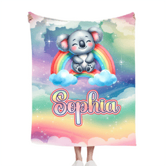 The Dreaming Koala On The Rainbow Custom Blanket - Personalized Name - Start The School Season - OLESA