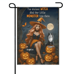 The Wicked Witch and Her Little Monster Live Here Custom Flag – Personalized Halloween Flag - Garden Decoration - OLESA