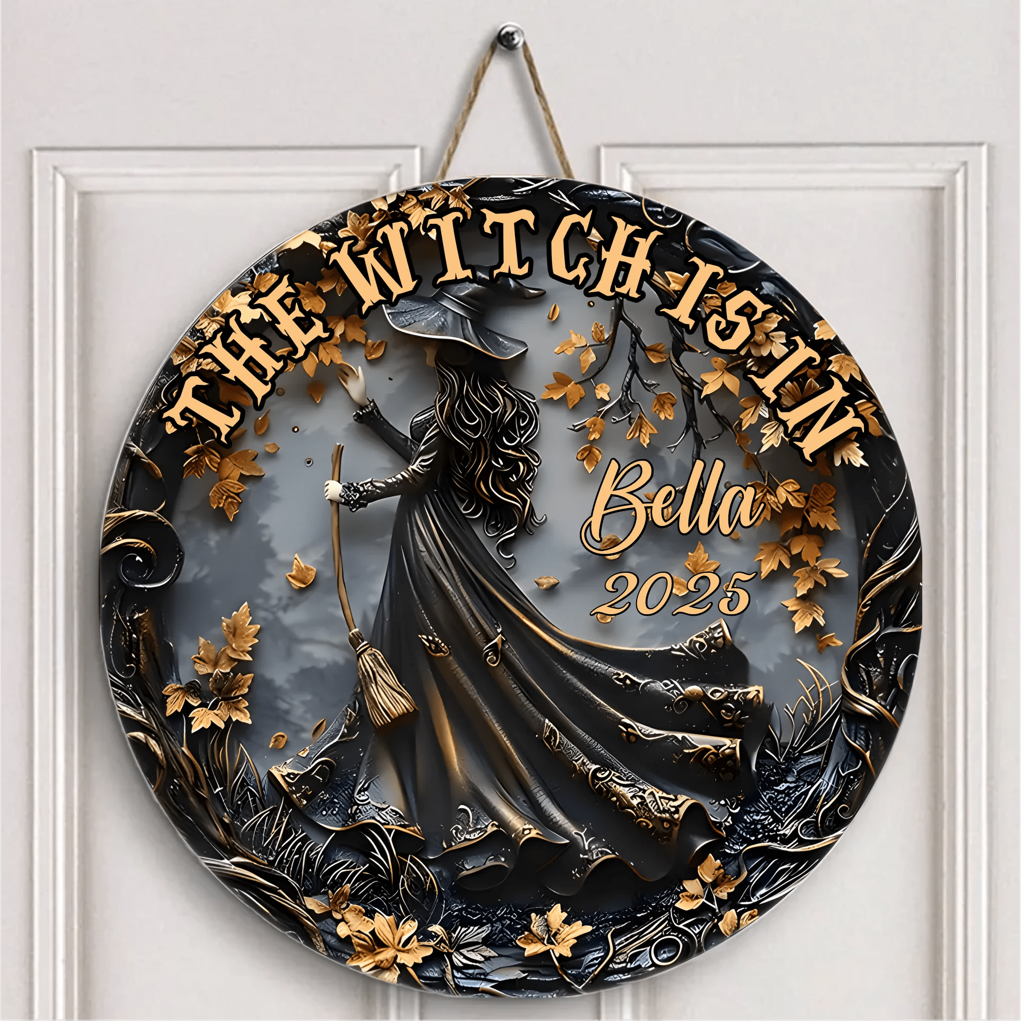 "The Witch Is In" Customized Wooden Sign - Personalized Name - Halloween decorations - OLESA