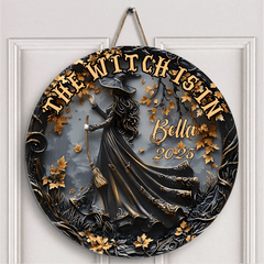 "The Witch Is In" Customized Wooden Sign - Personalized Name - Halloween decorations - OLESA