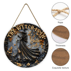 "The Witch Is In" Customized Wooden Sign - Personalized Name - Halloween decorations - OLESA