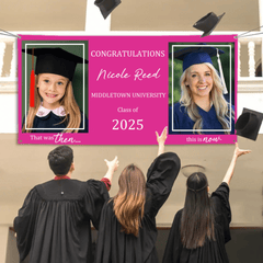 Then And Now Graduate Personalized Photo Banner, Party Supplies - OLESA