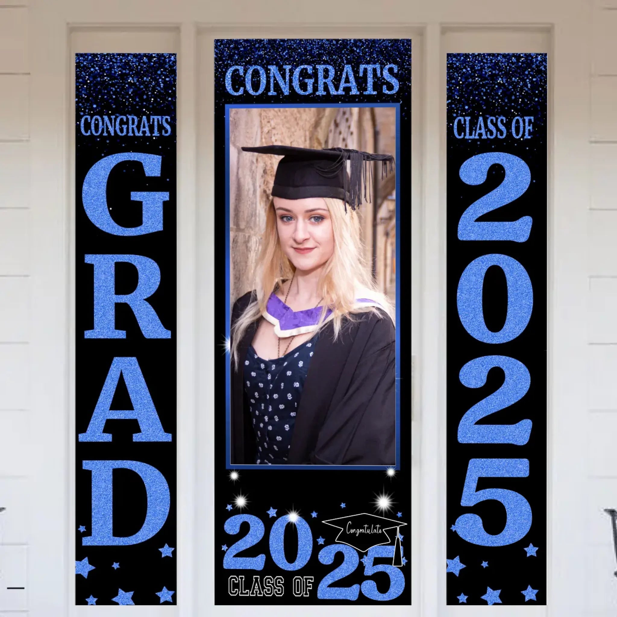 Three Slices Front Door Banner With Pictures Class of 2025 - High School or College University for Graduation Door Banner for Front Door or Porch - OLESA