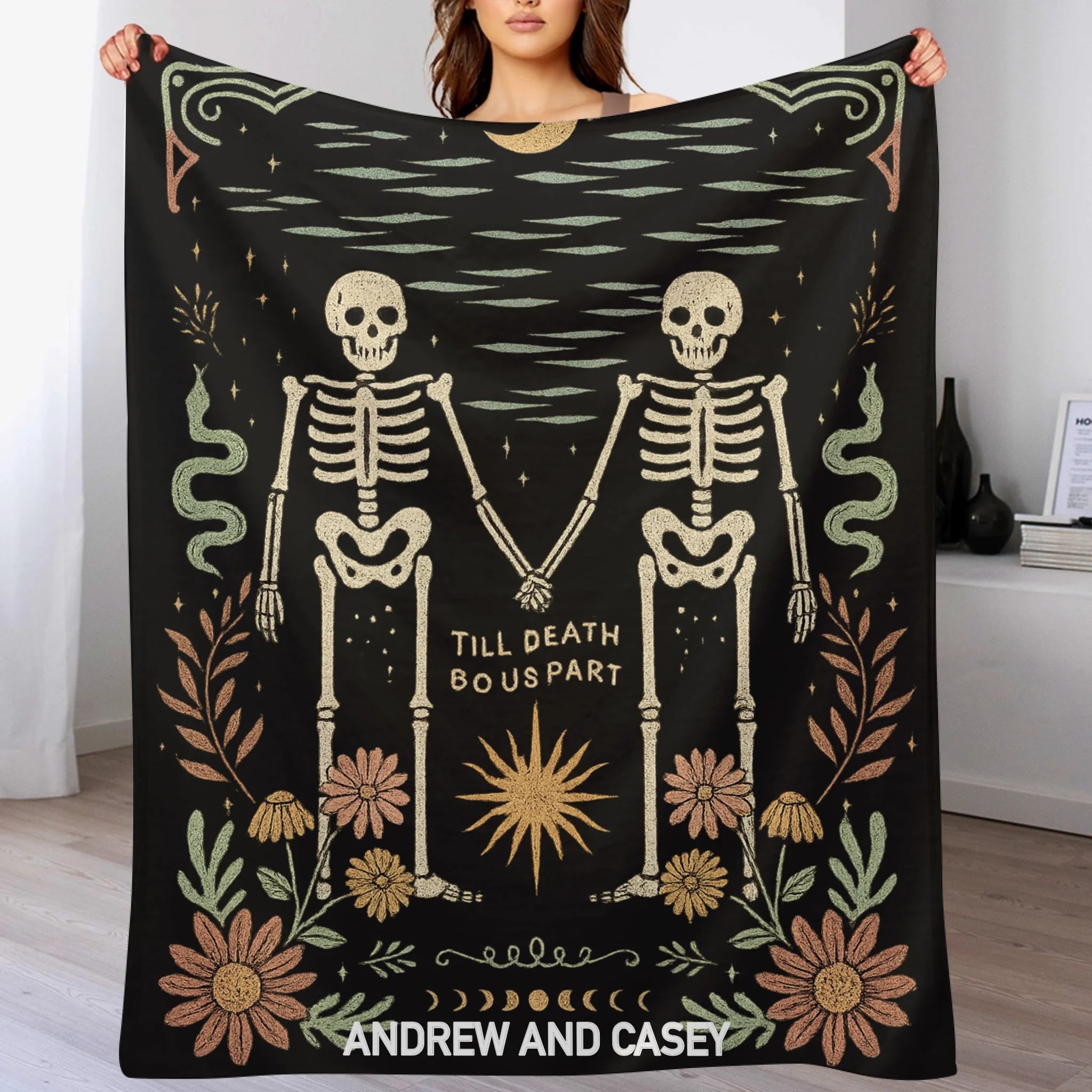 ☠️TILL DEATH BO US PART Customized Blanket - Personalized Name - Halloween Gifts For Couple, Lovers - OLESA