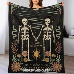 ☠️TILL DEATH BO US PART Customized Blanket - Personalized Name - Halloween Gifts For Couple, Lovers - OLESA