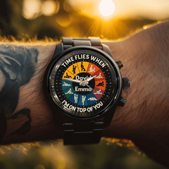 Time Flies When I’m On Top Of You - Personalized Couple Hand Watch - OLESA