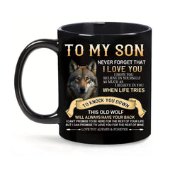 To my son - Personlised Black Wolf Pattern Coffee Mug - OLESA