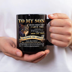To my son - Personlised Black Wolf Pattern Coffee Mug - OLESA