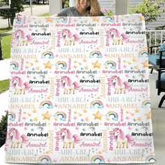 Unicorn Pattern Name Custom Blanket For Boys Girls Babies - OLESA