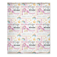 Unicorn Pattern Name Custom Blanket For Boys Girls Babies - OLESA