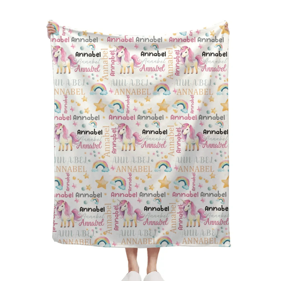 Unicorn Pattern Name Custom Blanket For Boys Girls Babies - OLESA