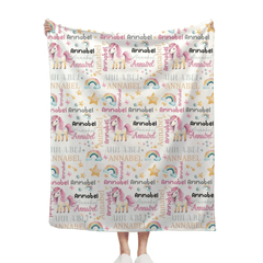 Unicorn Pattern Name Custom Blanket For Boys Girls Babies - OLESA