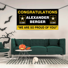 U.S. Army Graduation Banner - Congratulations Soldier We Are So Proud Of You Custom Congrats Sign - OLESA
