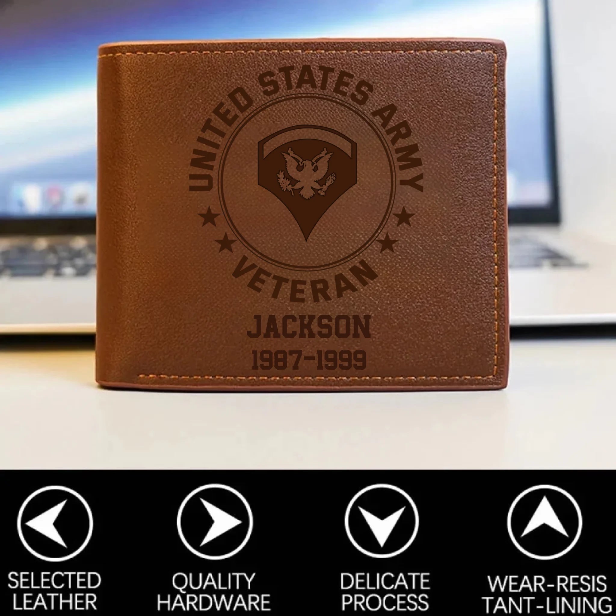 US Military Retired Leather Wallet - Personalized Soldier Giftt(RFID BLOCKING) - OLESA