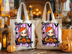Vampire Pumpkin Custom Canvas Bag - Personalized Cartoon Character - Halloween Party Gift for Boys, Girls - OLESA