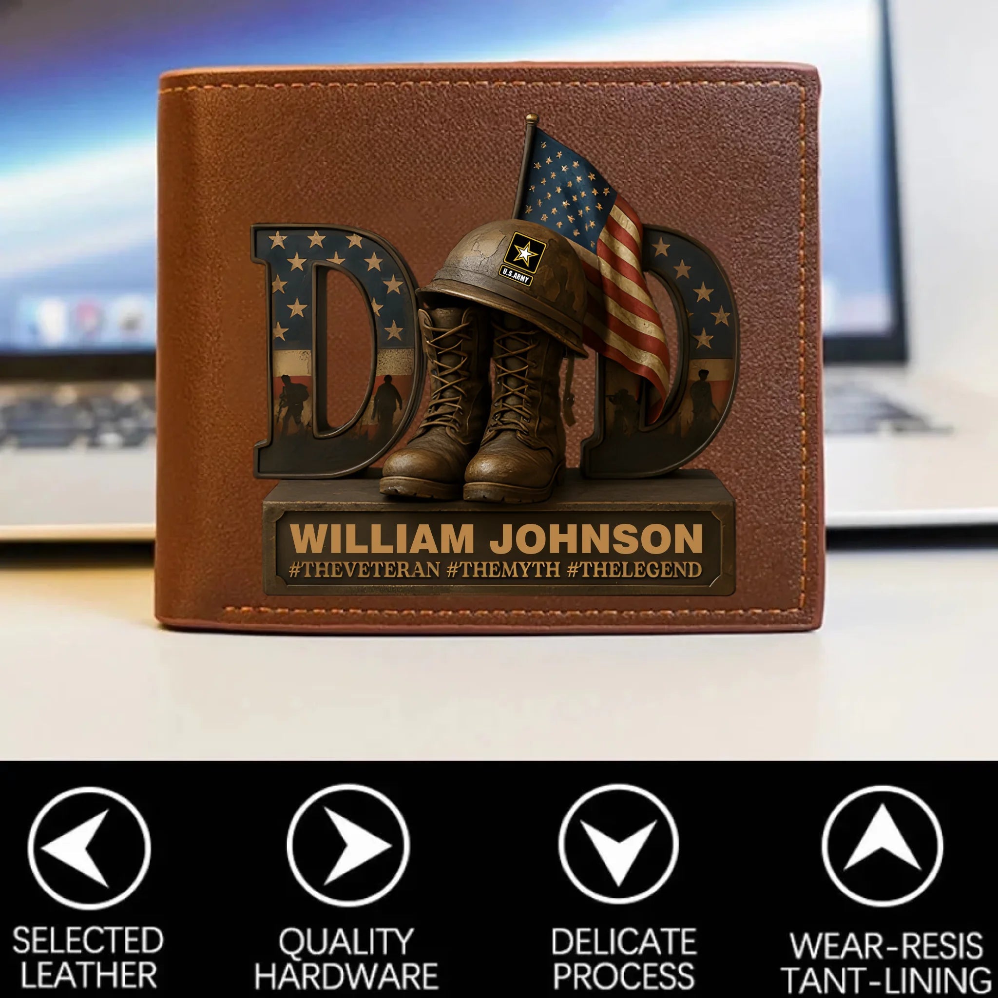 Veteran Dad Leather Wallet ,Personalized Gifts For Dad - OLESA