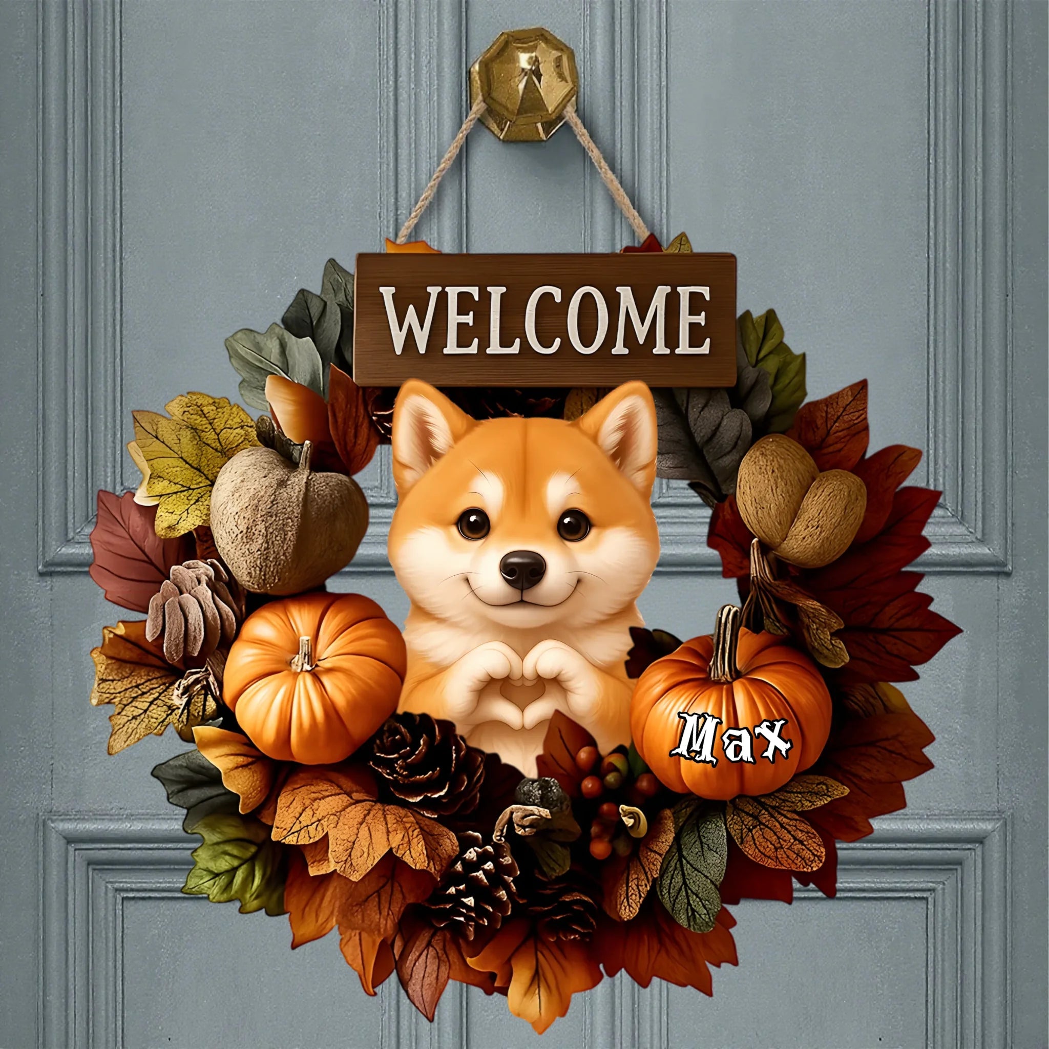 Welcome Fall Customized Door Plates - Personalized Pets and Names Wooden Sign - Home Decoration - OLESA