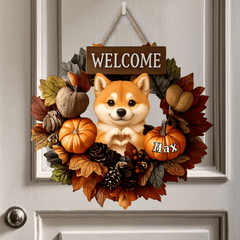Welcome Fall Customized Door Plates - Personalized Pets and Names Wooden Sign - Home Decoration - OLESA