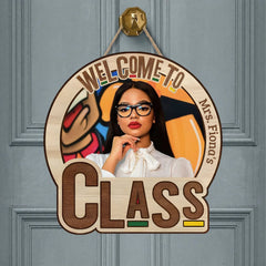 Welcome To My Class Customized Door Plate - Personalized Name and Photo Wood Sign - Teacher's Day Gift - OLESA