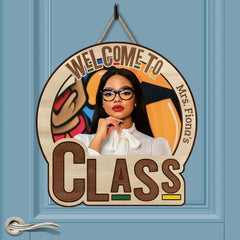 Welcome To My Class Customized Door Plate - Personalized Name and Photo Wood Sign - Teacher's Day Gift - OLESA