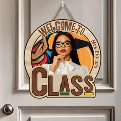 Welcome To My Class Customized Door Plate - Personalized Name and Photo Wood Sign - Teacher's Day Gift - OLESA