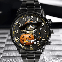 🎃Witch Hat Cat & Golden Pumpkin Customized Watch - Personalized Name - Halloween Gifts - OLESA