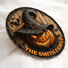 Witch Pumpkin Family - Personalized Name Wooden Sign - Gifts For Family and Halloween Enthusiasts - OLESA