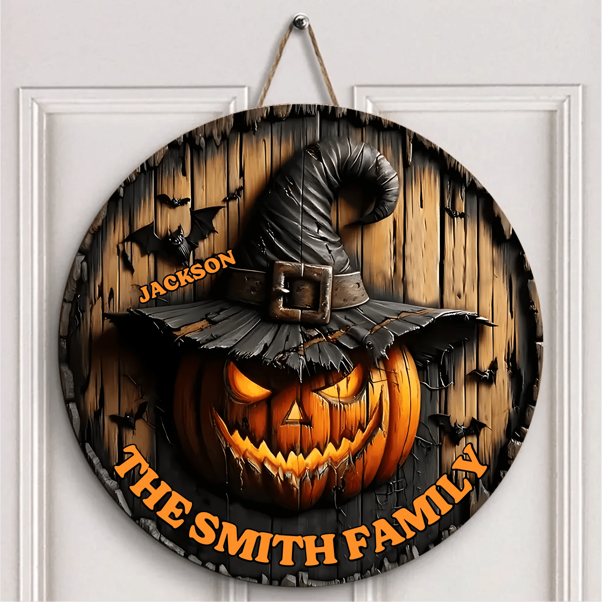 Witch Pumpkin Family - Personalized Name Wooden Sign - Gifts For Family and Halloween Enthusiasts - OLESA