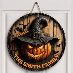 Witch Pumpkin Family - Personalized Name Wooden Sign - Gifts For Family and Halloween Enthusiasts - OLESA