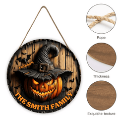 Witch Pumpkin Family - Personalized Name Wooden Sign - Gifts For Family and Halloween Enthusiasts - OLESA