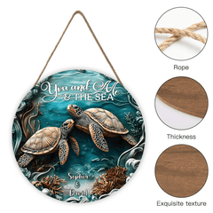 You And Me And The Sea - Personalized Turtle Wood Sign - OLESA