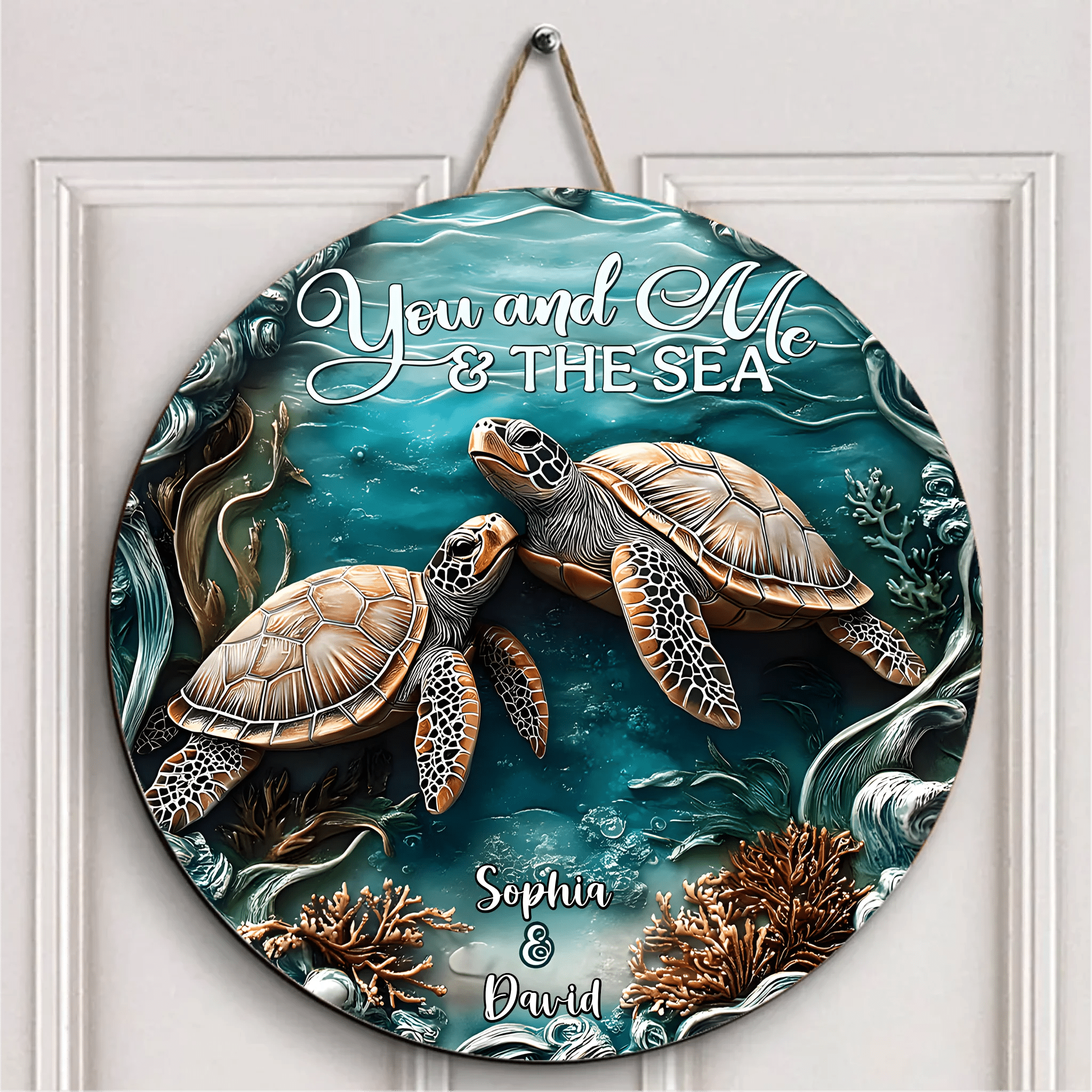 You And Me And The Sea - Personalized Turtle Wood Sign - OLESA