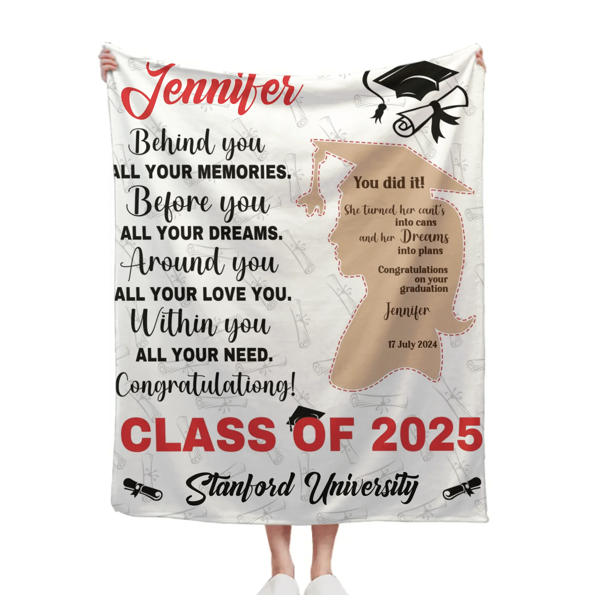 You Did It Girl Brown Silhouette Graduation Blanket - Gift for Daughter - Personalized Blanket - OLESA