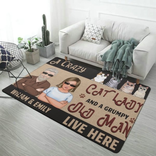 A Crazy Cat Lady & A Grumpy Old Man Live Here - Cat Personalized Custom Decorative Mat - Gift For Couples, Pet Owners, Pet Lovers - OLESA
