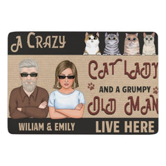 A Crazy Cat Lady & A Grumpy Old Man Live Here - Cat Personalized Custom Decorative Mat - Gift For Couples, Pet Owners, Pet Lovers - OLESA