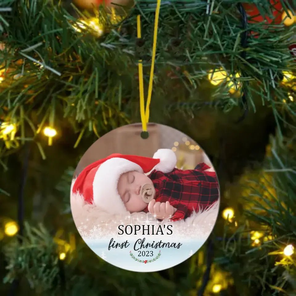 Baby's First Christmas - Personalized Custom Round Shaped Photo Christmas Ornament - OLESA