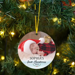 Baby's First Christmas - Personalized Custom Round Shaped Photo Christmas Ornament - OLESA