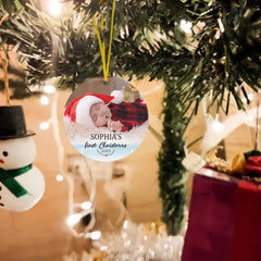 Baby's First Christmas - Personalized Custom Round Shaped Photo Christmas Ornament - OLESA