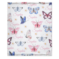 Butterfly Personalized Baby Girl Blanket - Baby Shower Gift - OLESA