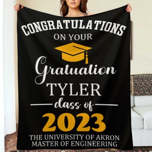 Congratulations on graduating Personalized Blanket - Custom Color - Graduation Gift - ARNOVIC