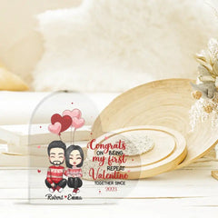 Couple Personalized Custom Heart Shaped Acrylic Plaque - Congrats On Being My First Repeat Valentine - OLESA