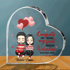 Couple Personalized Custom Heart Shaped Acrylic Plaque - Congrats On Being My First Repeat Valentine - OLESA