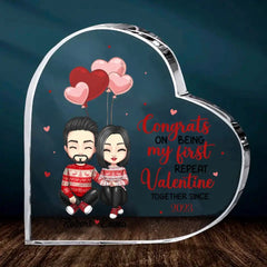 Couple Personalized Custom Heart Shaped Acrylic Plaque - Congrats On Being My First Repeat Valentine - OLESA