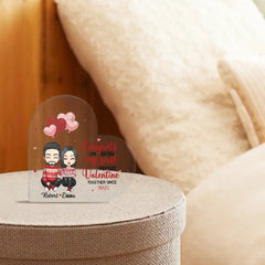 Couple Personalized Custom Heart Shaped Acrylic Plaque - Congrats On Being My First Repeat Valentine - OLESA