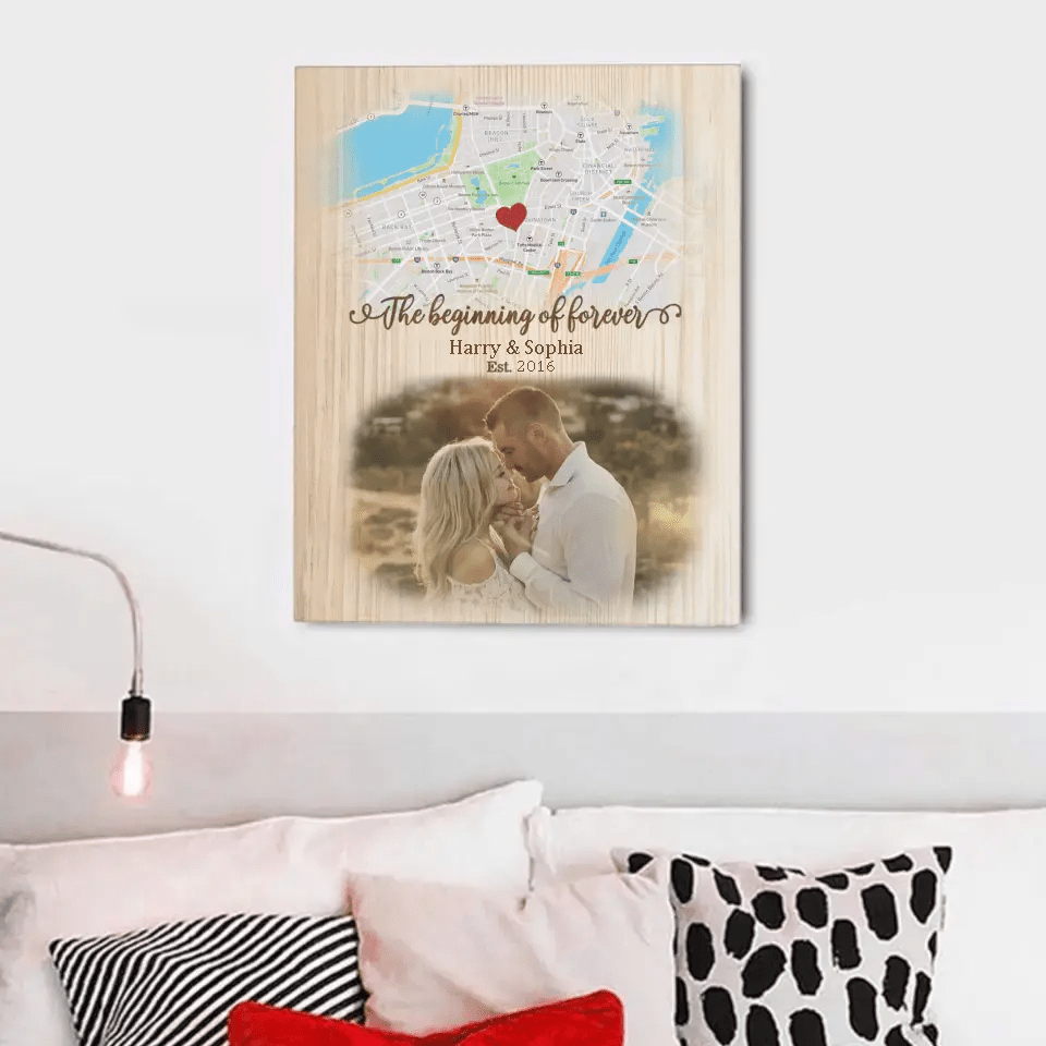 Couple Personalized Custom Photo Canvas Wall Art - The Beginning Of Forever, Gift For Husband Wife - OLESA
