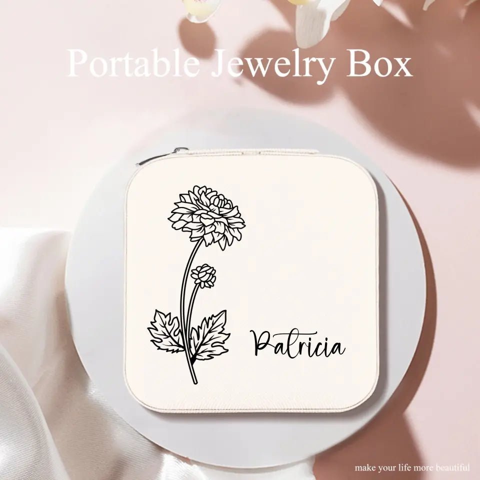 Custom Jewelry Organizer Box With Name And Birth Flower Month - Birthday Gifts for Women, Mom - OLESA