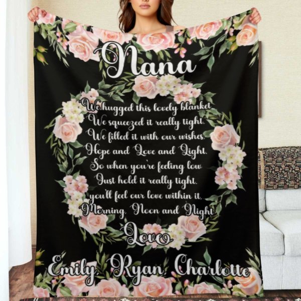 Custom Kids Name Floral Blanket - Gifts for Nana on Mother's Day - ARNOVIC