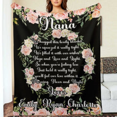 Custom Kids Name Floral Blanket - Gifts for Nana on Mother's Day - ARNOVIC